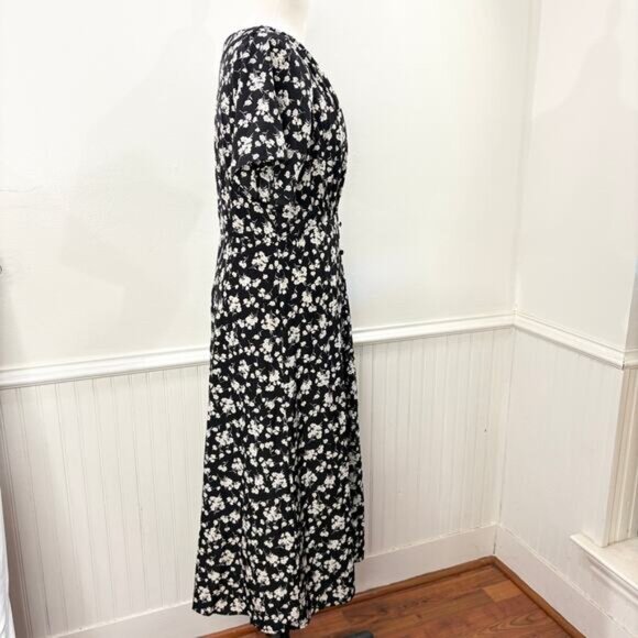 Disturbia UK 10 US 6 Shirt Dress Demeter Dark Floral Print V-Neck Midi Length - Picture 12 of 13